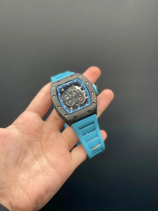 RM Tiffany Strap With Skeleton Black Dial And Black Bezel Automatic Watch