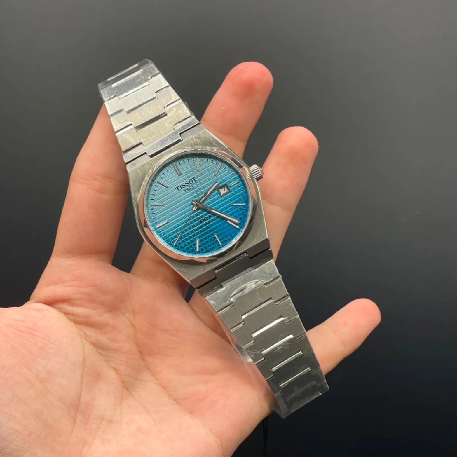 TT Silver Chain With Ice Blue Dial Automatic Watch