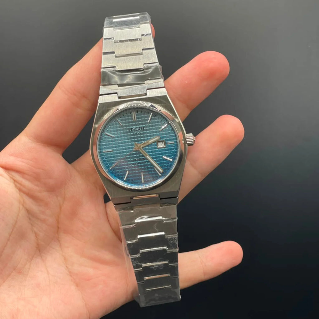 TT Silver Chain With Ice Blue Dial Automatic Watch
