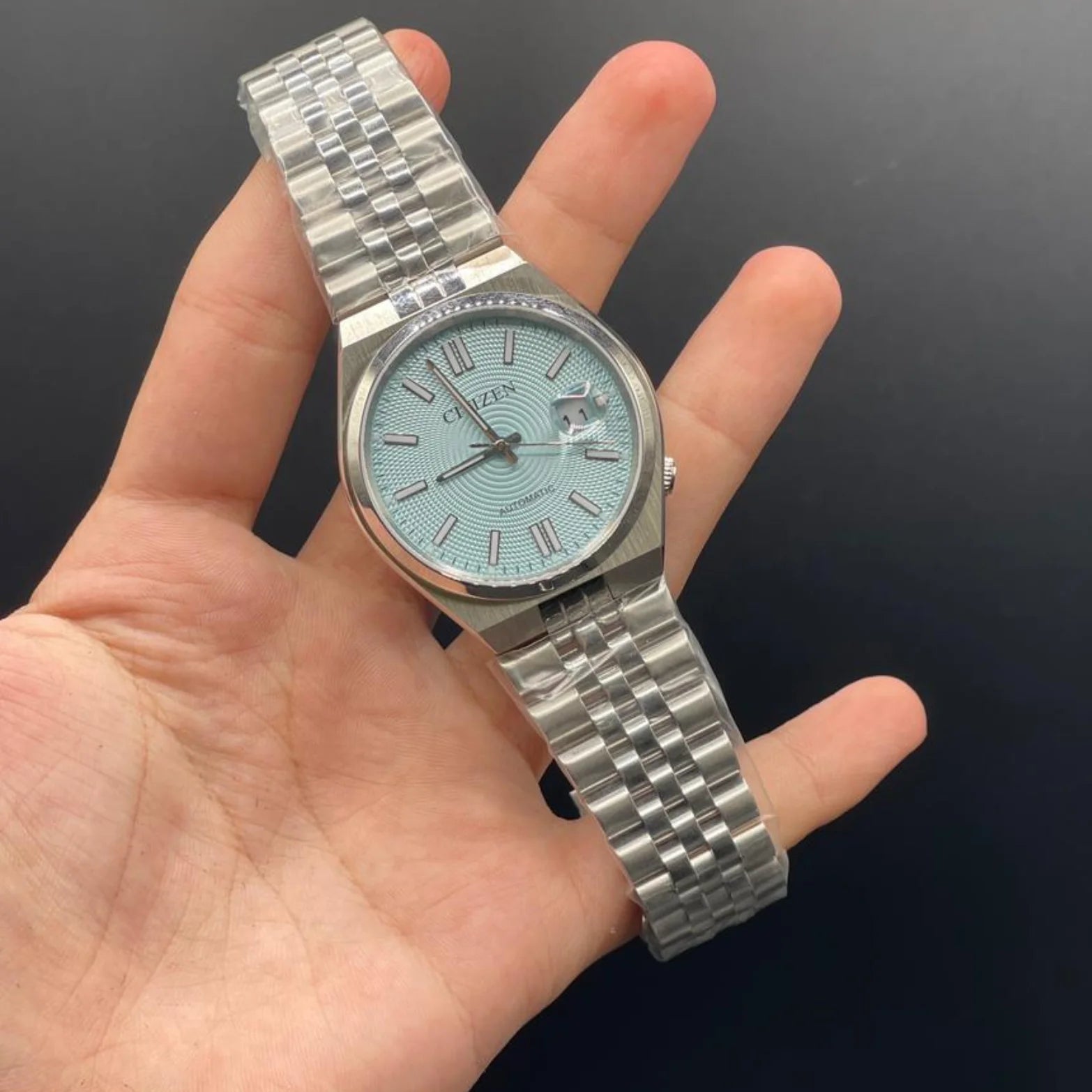 CTZ Silver Chain With Tiffany Blue Dial Automatic Watch