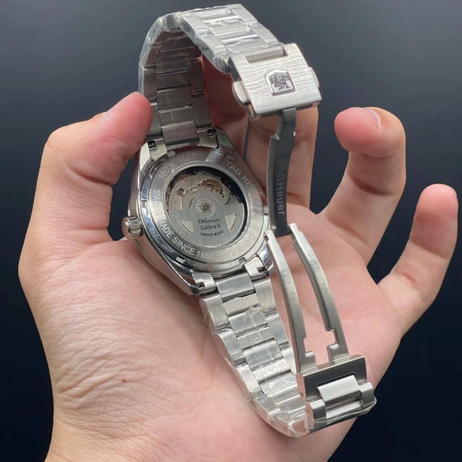 TAG Silver Chain With Blue Day-Date Dial Carrera Watch