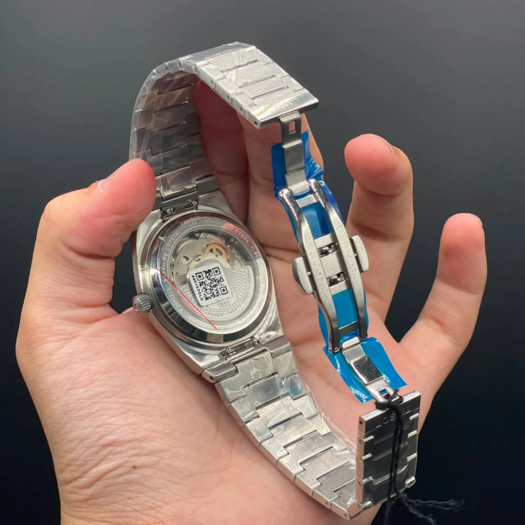 TT Silver Chain With Ice Blue Dial Automatic Watch