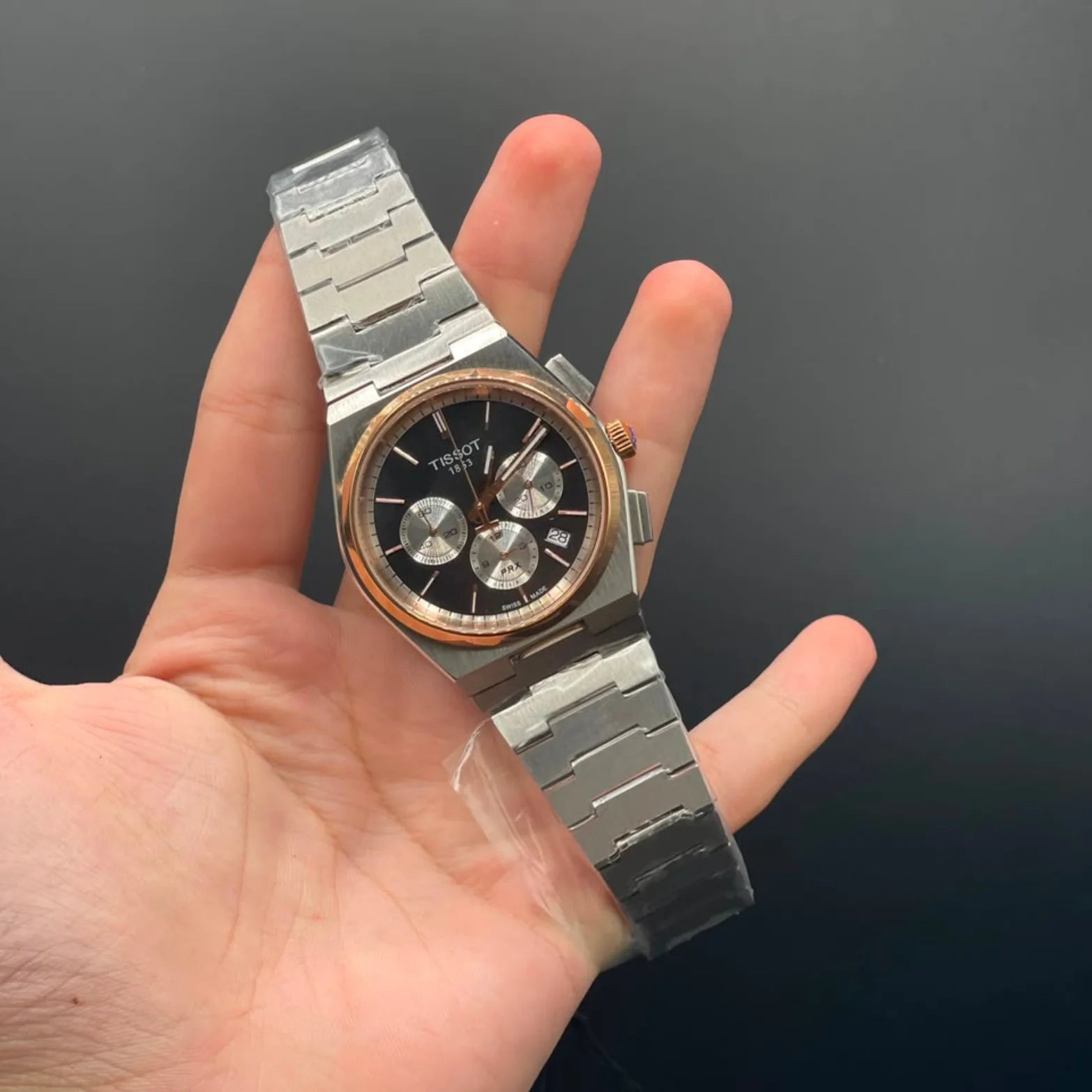 TT Silver Chain With Black Chronograph Dial Automatic Watch
