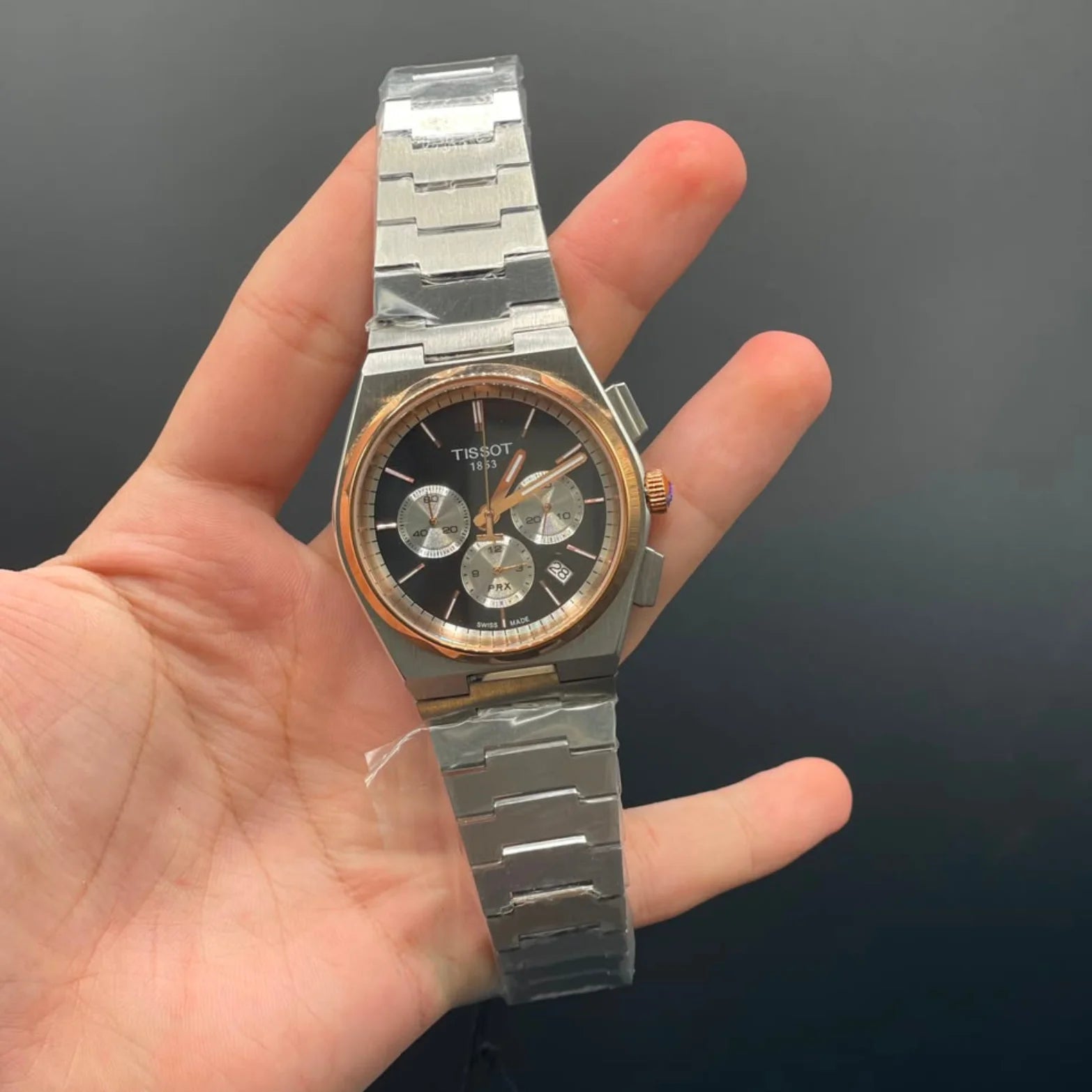 TT Silver Chain With Black Chronograph Dial Automatic Watch