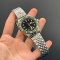 TDR Silver Chain With Black Dial, Green Rotatable Bezel Automatic Watch