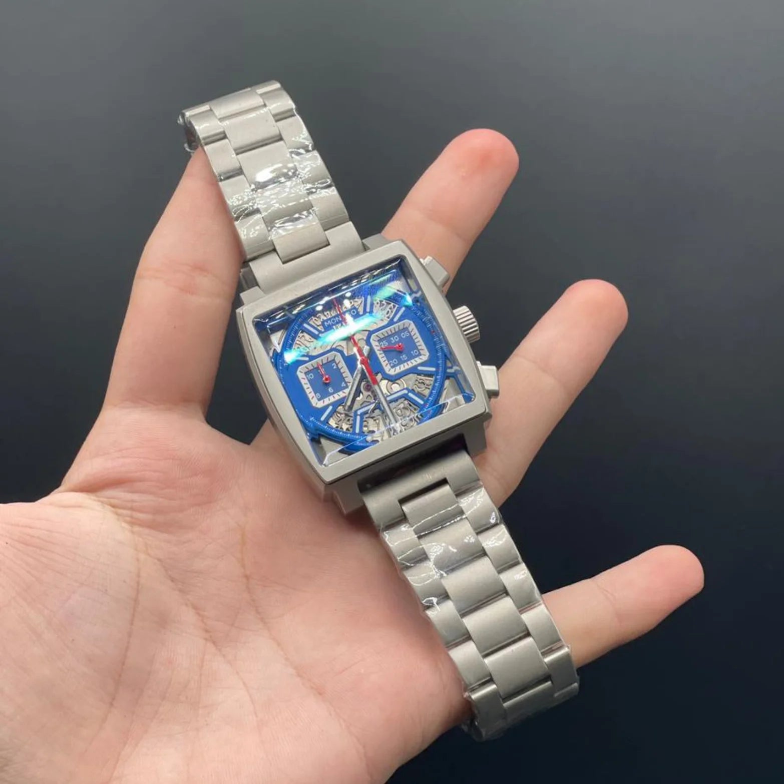 TAG Silver Chain With Blue Chronograph Dial Monaco Watch
