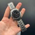 TT Silver Chain With Black Dial, Smooth Bezel Automatic Watch