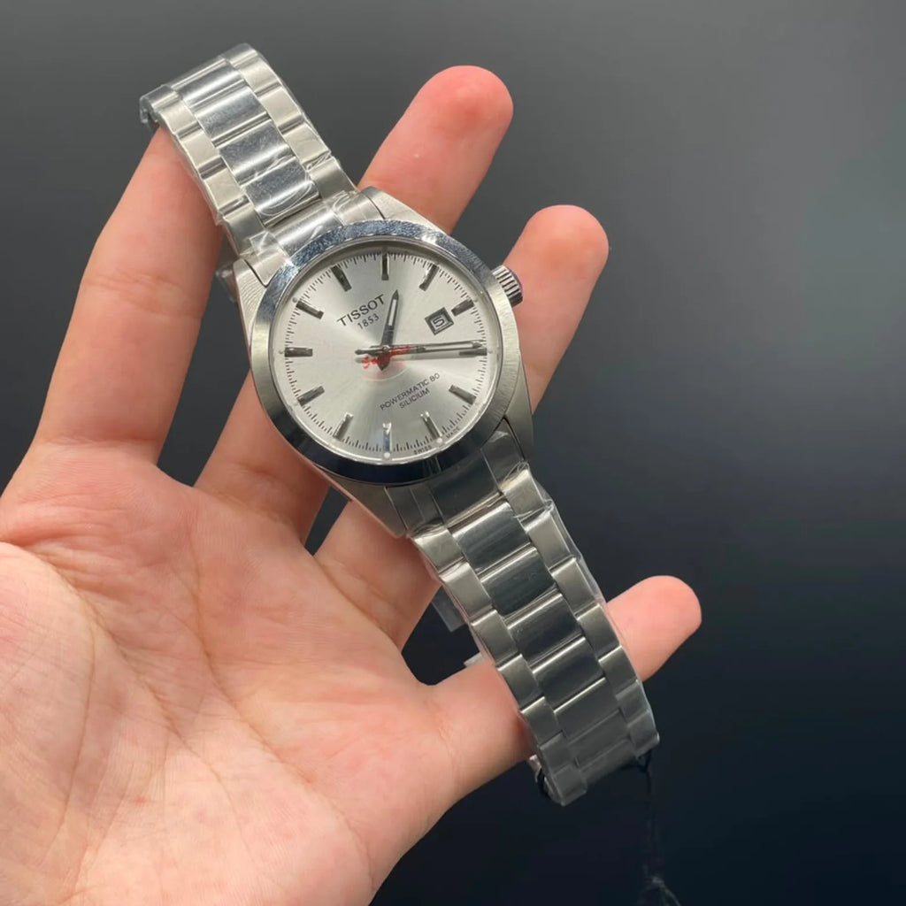 TT Silver Chain With White Dial, Smooth Bezel Automatic Watch