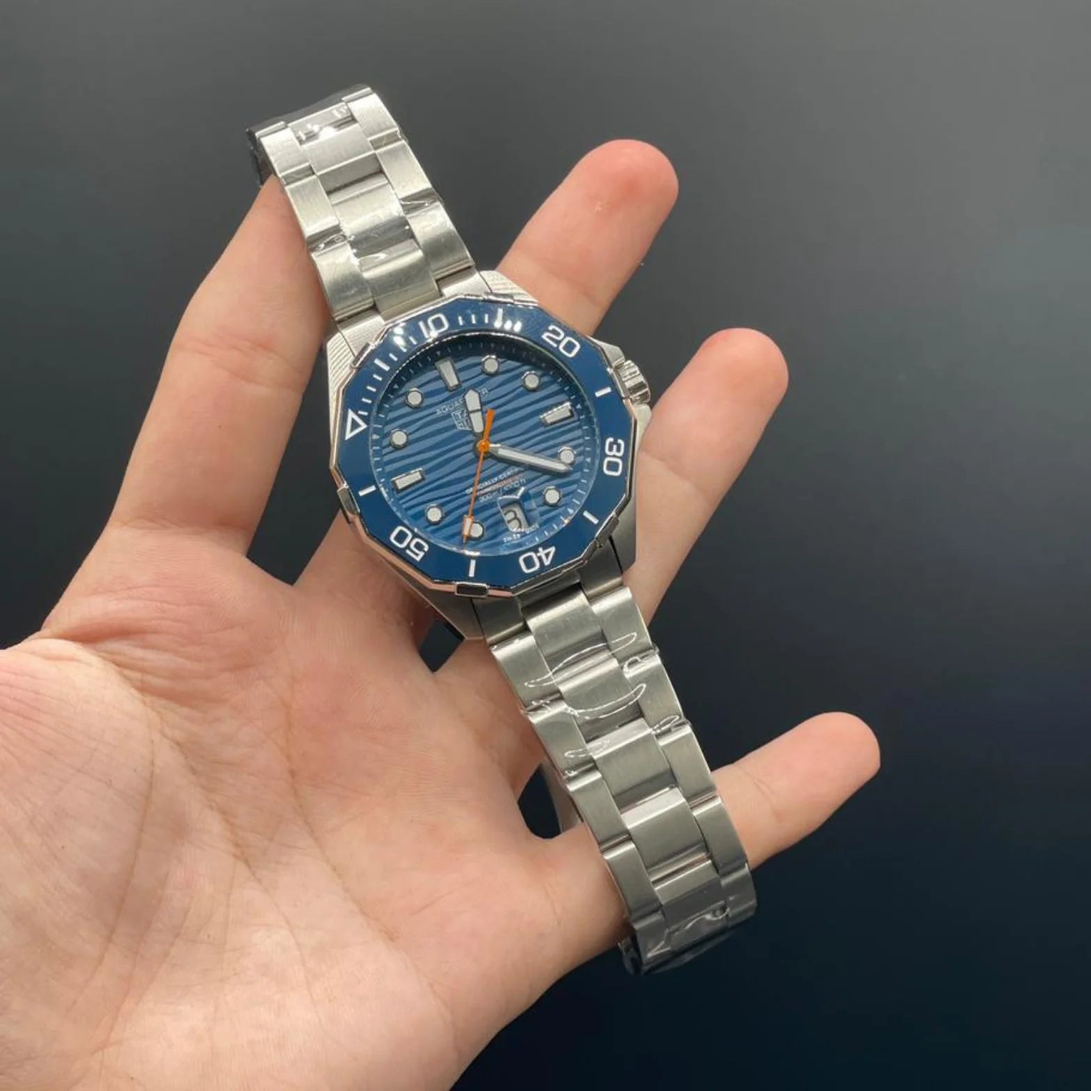TAG Silver Chain With Blue Dial Aquaracer Watch