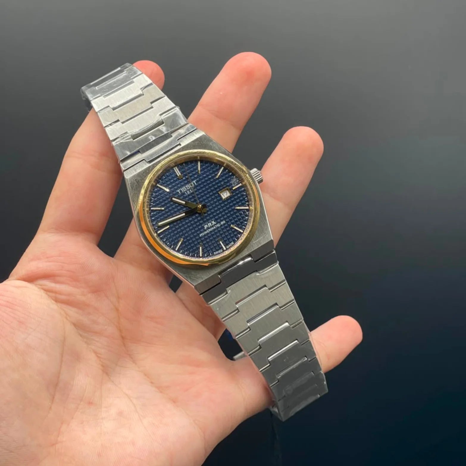 TT Silver Chain With Blue Dial With Gold Bezel Quartz Watch