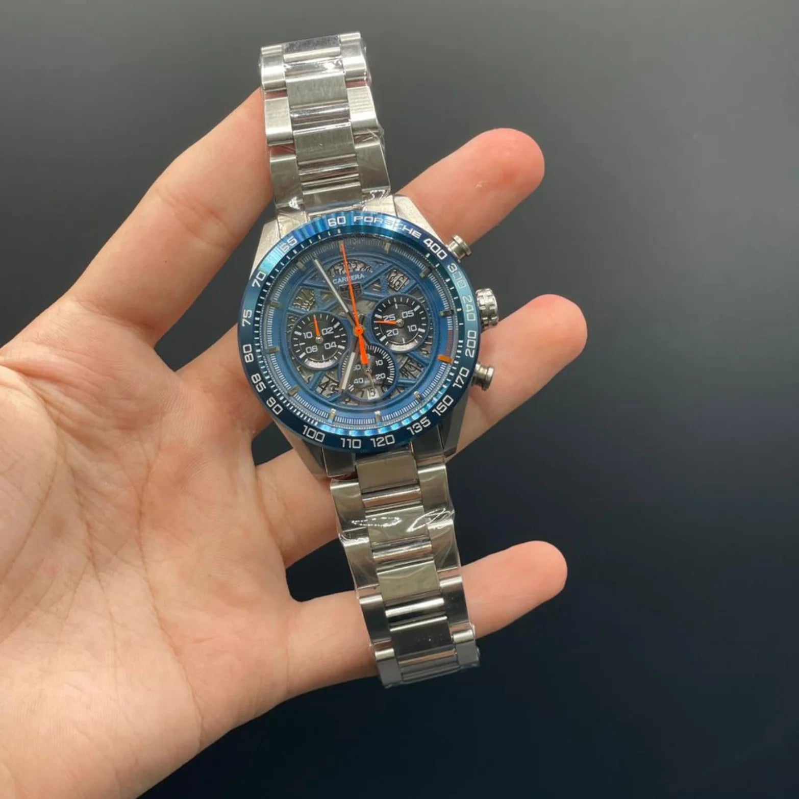 TAG Silver Chain With Blue Dial Carrera X Porsche Chronograph Watch