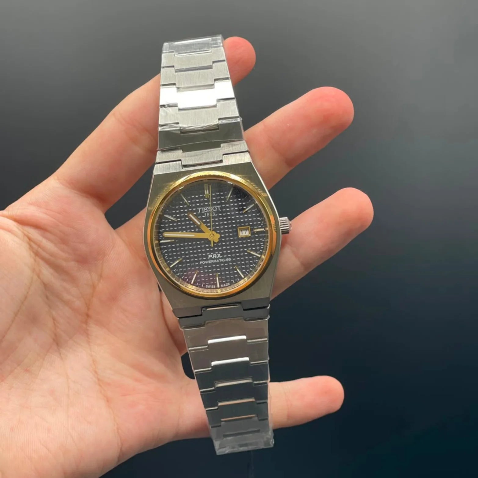 TT Silver Chain With Blue Dial With Gold Bezel Quartz Watch