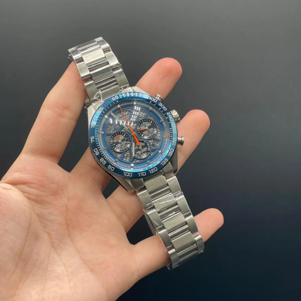 TAG Silver Chain With Blue Dial Carrera X Porsche Chronograph Watch
