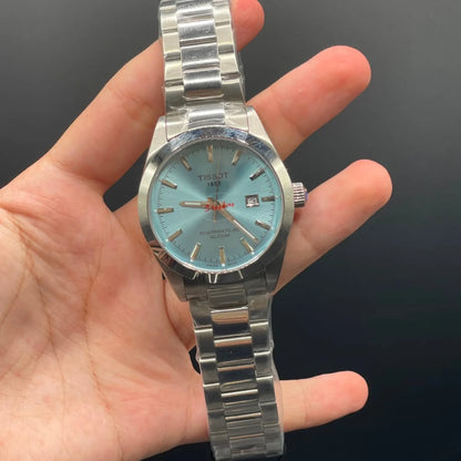 TT Silver Chain With Tiffany Blue Dial, Smooth Bezel Automatic Watch