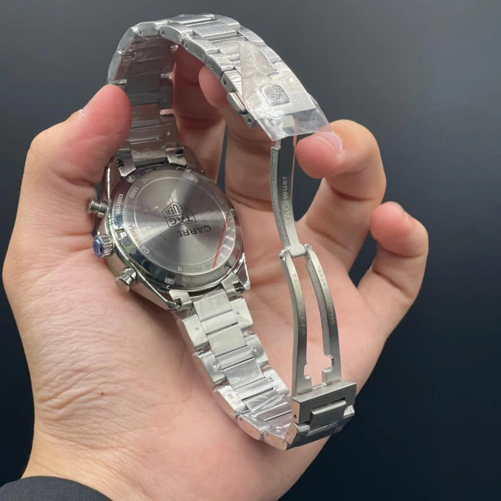 TAG Silver Chain With Blue Chronograph Dial Carrera Watch