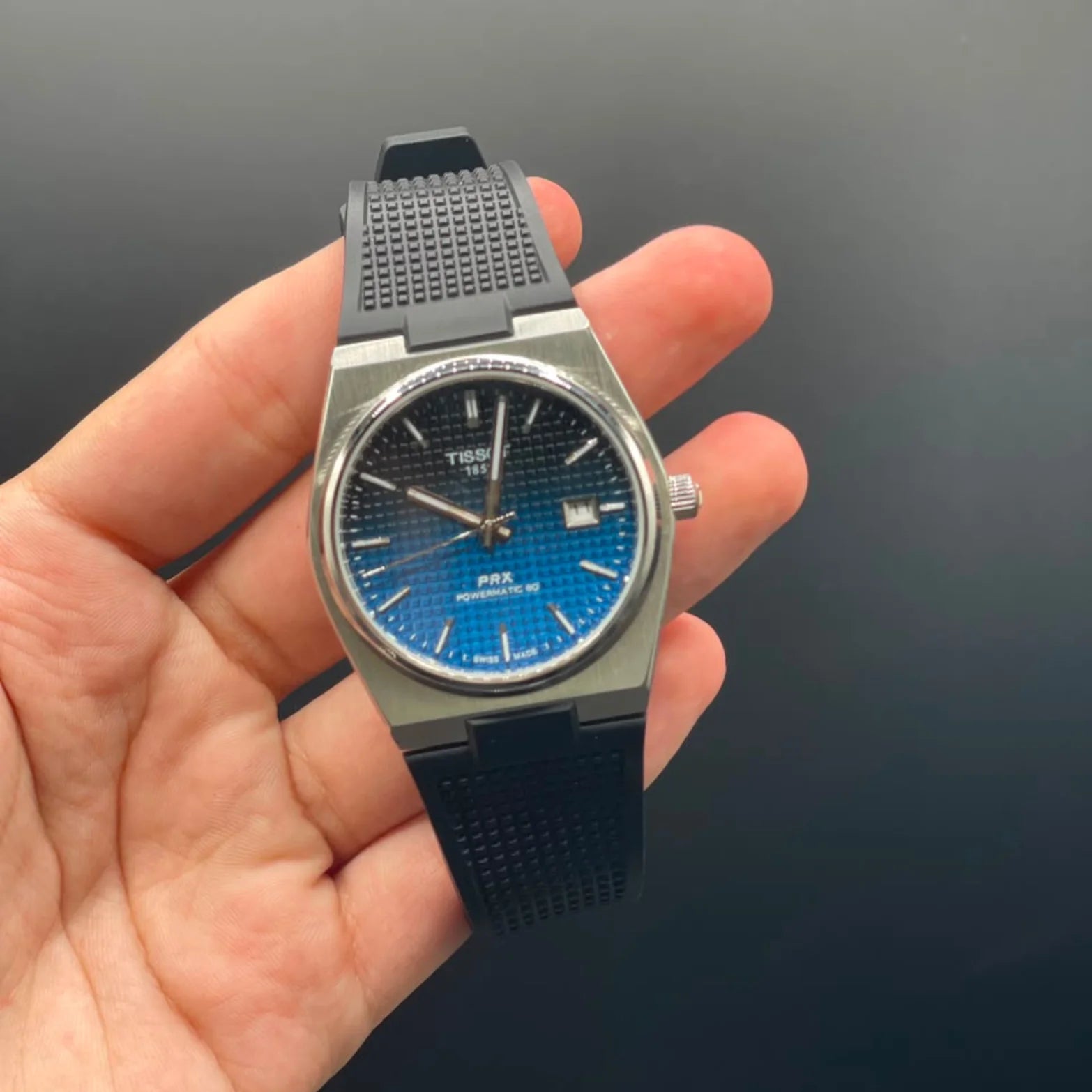 TT Black Rubber Strap With Gradient Blue Dial Automatic Watch