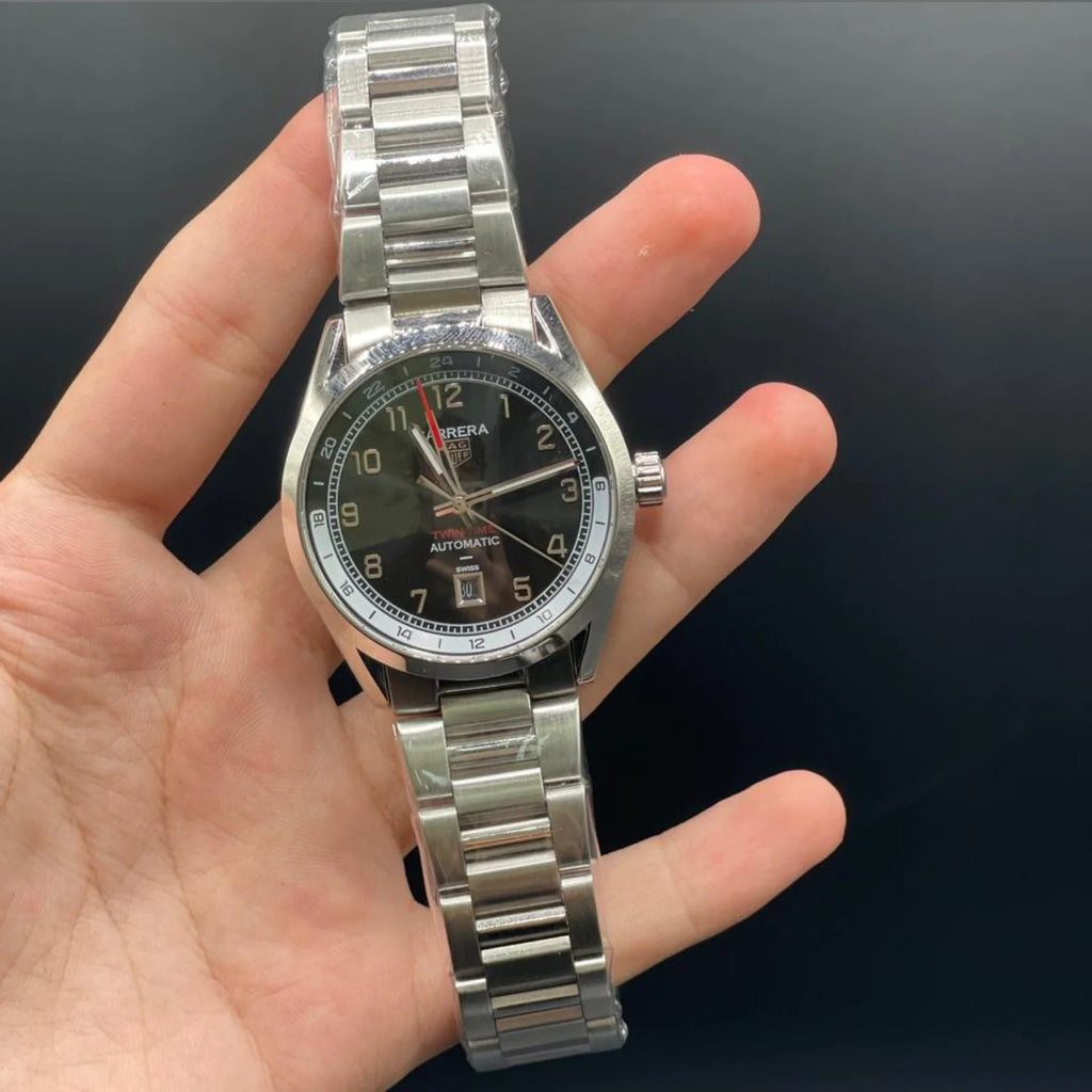 TAG Silver Chain Carrera Date Twin Time Watch