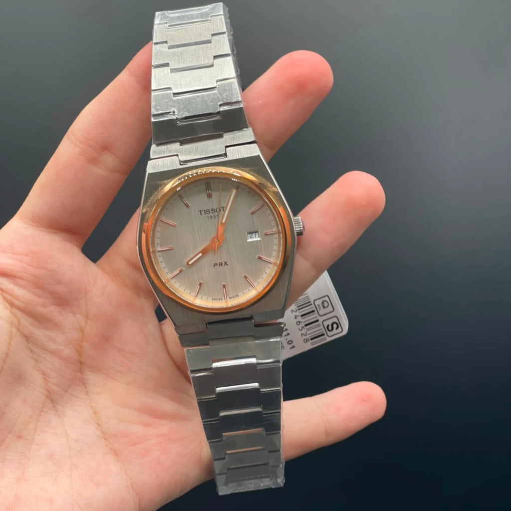 TT Silver Chain With Silver Dial With Gold Bezel Quartz Watch