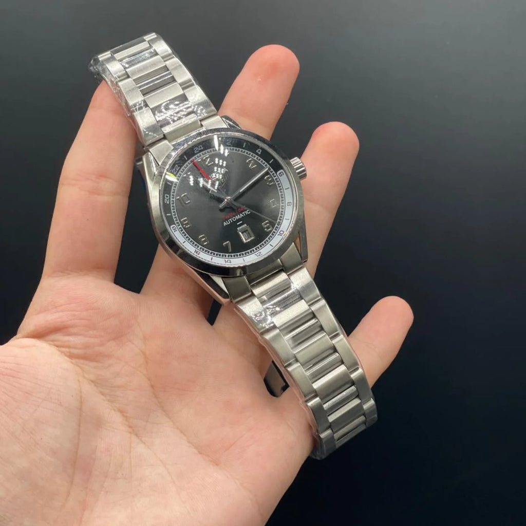 TAG Silver Chain Carrera Date Twin Time Watch