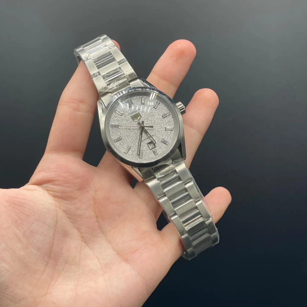 TAG Silver Chain With Forged Gray Diamond Dial Carrera Watch