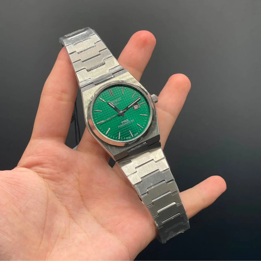 TT Silver Chain With Green Dial Automatic Watch