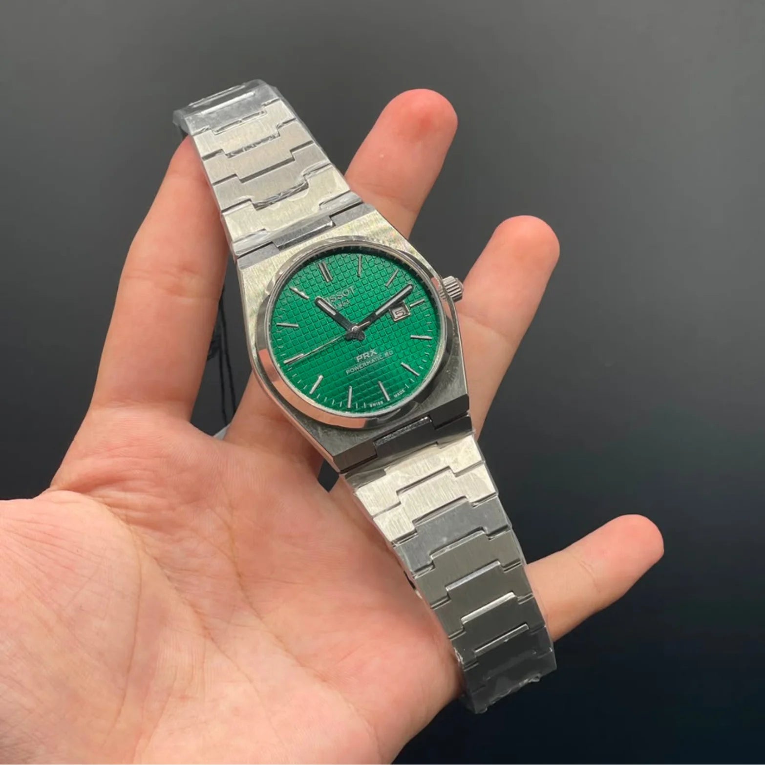 TT Silver Chain With Green Dial Automatic Watch
