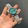 TDR Silver Chain With Flamingo Blue Chronograph Dial Automatic Watch