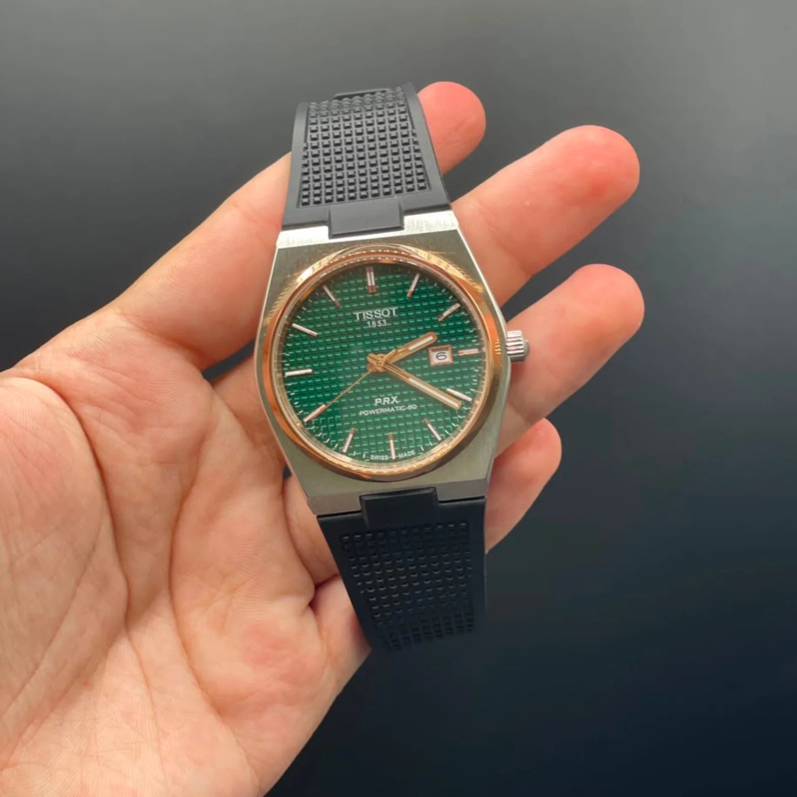TT Black Rubber Strap With Green Dial Automatic Watch