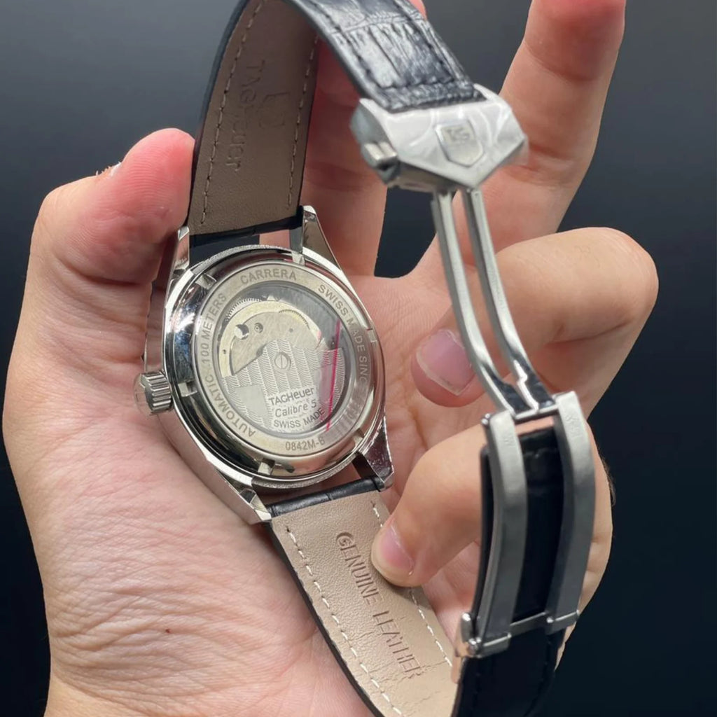 TAG Black Strap With White Dial Carrera Calibre 5 Day-Date Watch