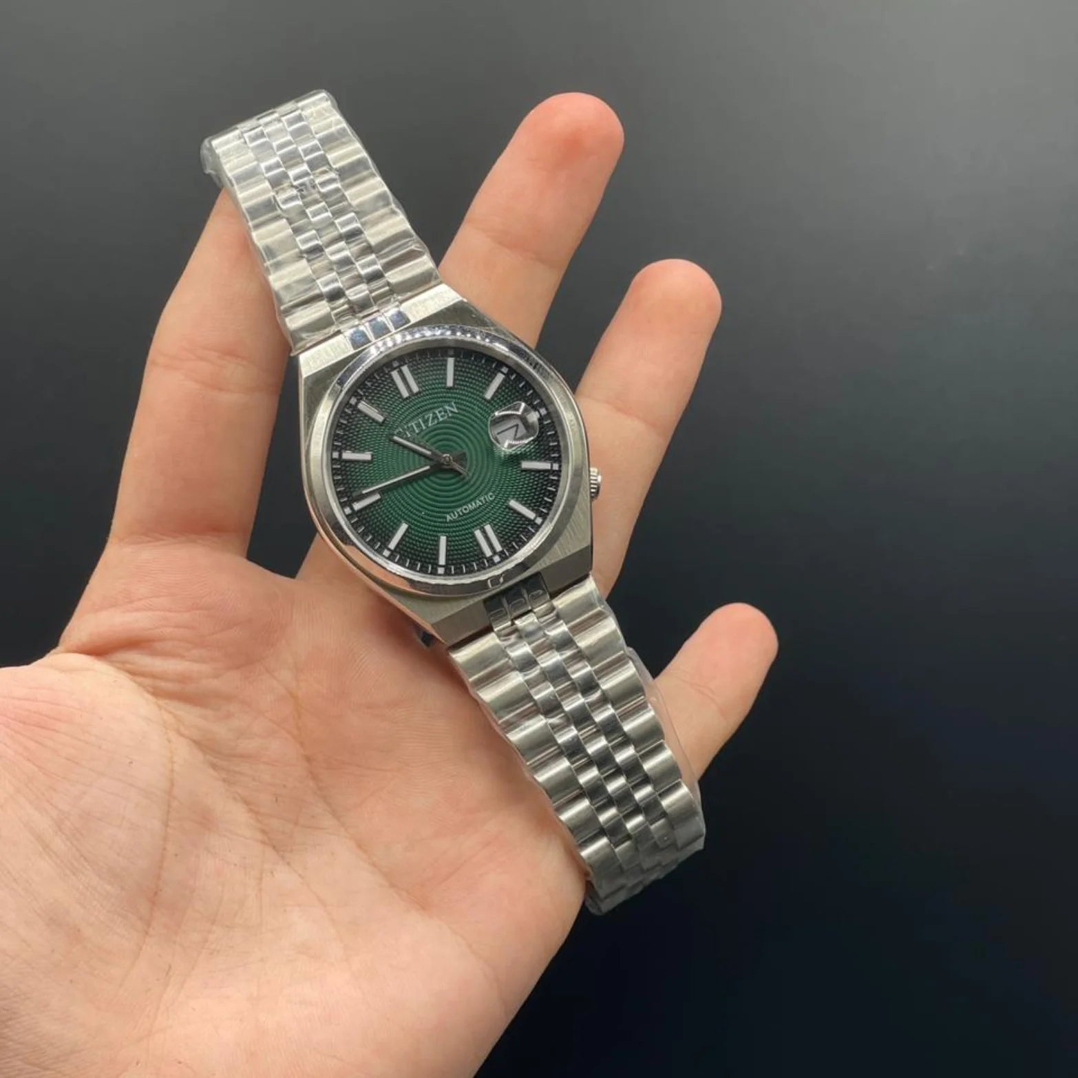 CTZ Silver Chain With Green Dial Automatic Watch