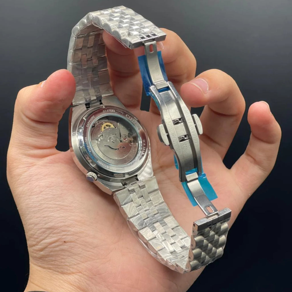 CTZ Silver Chain With Green Dial Automatic Watch