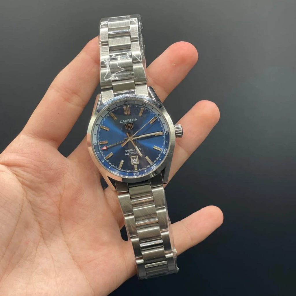TAG Silver Chain With Blue Date Dial Carrera Watch