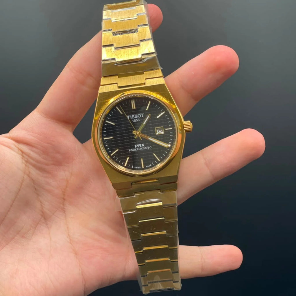 TT Gold Chain With Black Dial Automatic Watch