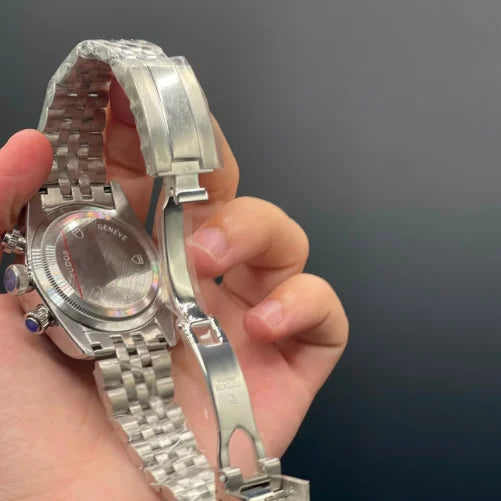 TDR Silver Chain With Blue Chronograph Working Dial Automatic Watch