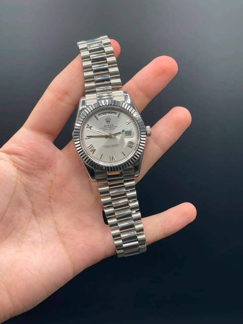 RLX Silver Presidential Chain With White Day-Date Dial Automatic Watch