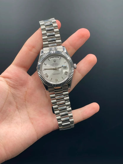 RLX Silver Presidential Chain With White Day-Date Dial Automatic Watch