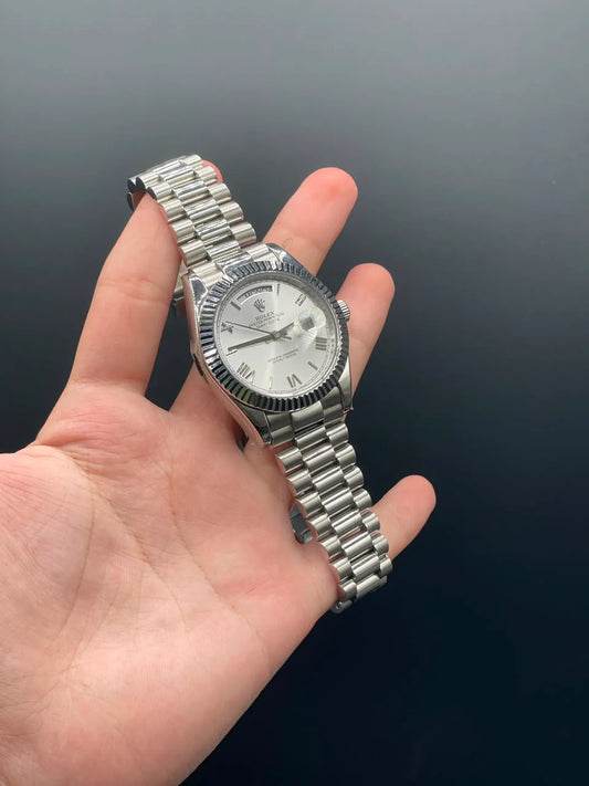 RLX Silver Presidential Chain With White Day-Date Dial Automatic Watch