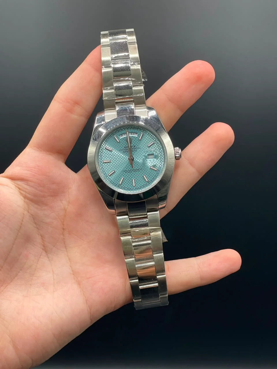 RLX Silver Oyster Chain With Blue Day-Date Dial Automatic Watch