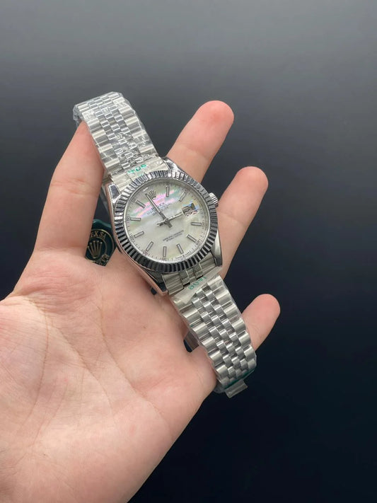 RLX Silver Jubilee Chain With White Dial Index Hour Markers, Automatic Watch