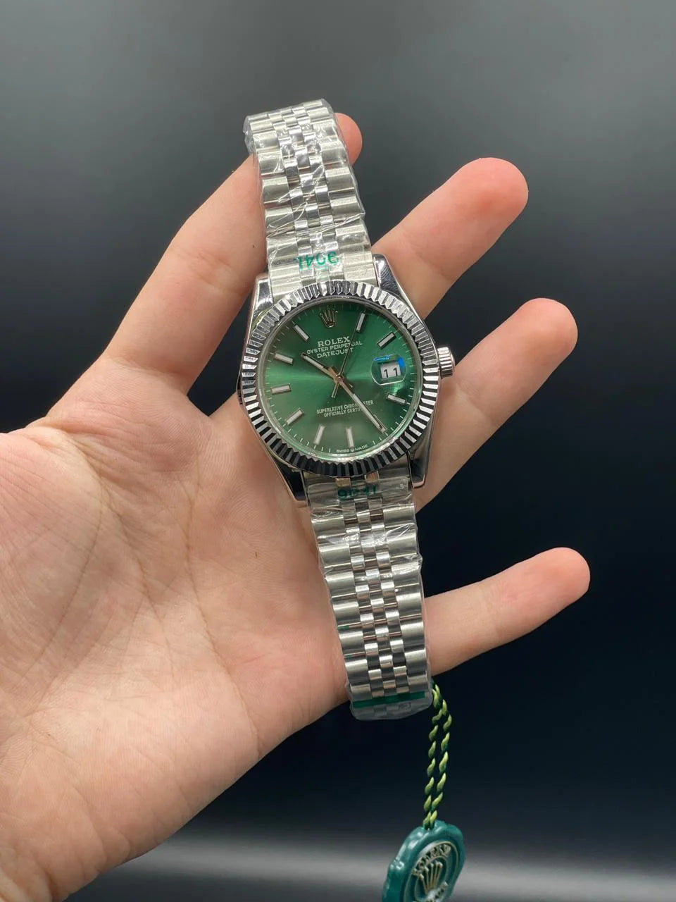 RLX Silver Jubilee Chain With Green Dial And Index Hour Markers, Automatic Watch