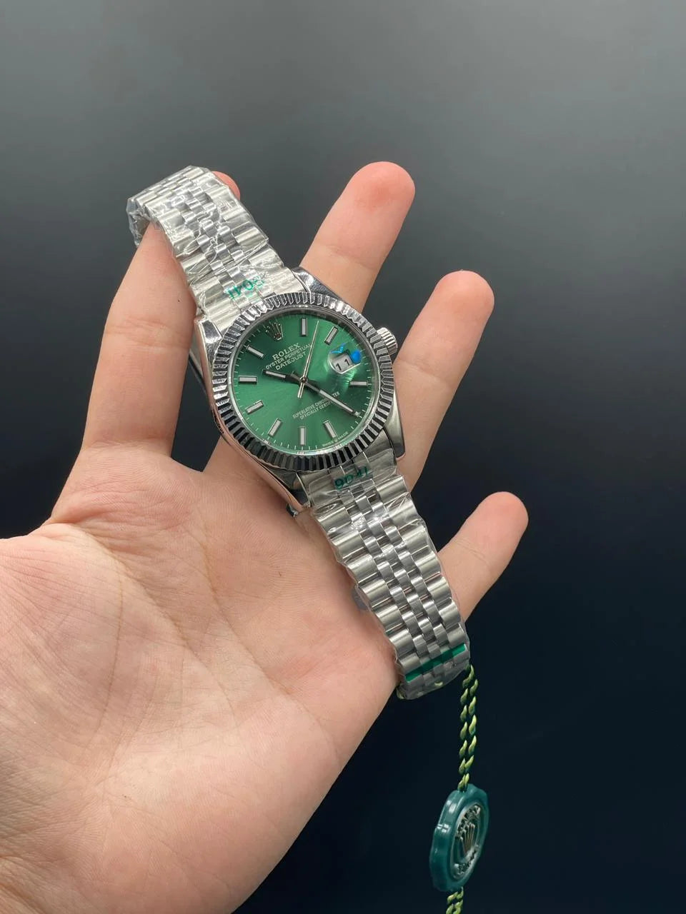 RLX Silver Jubilee Chain With Green Dial And Index Hour Markers, Automatic Watch