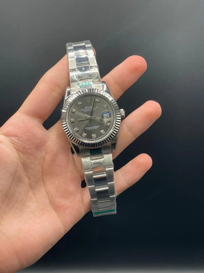 RLX Silver Oyster Chain With Gray Dial And Diamond Hour Markers, Automatic Watch