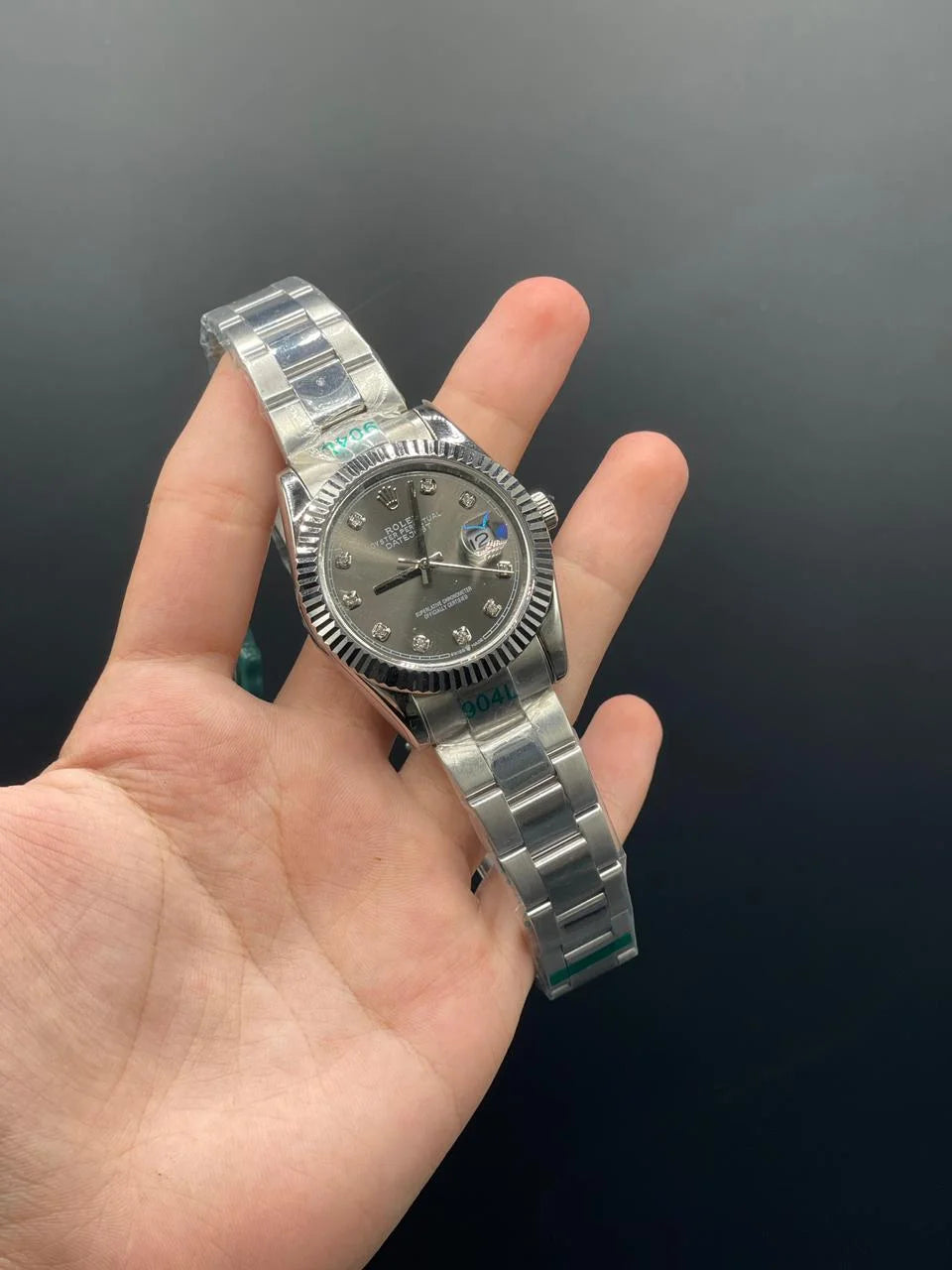 RLX Silver Oyster Chain With Gray Dial And Diamond Hour Markers, Automatic Watch
