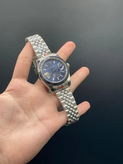 RLX Silver Jubilee With Blue Textured Dial And Index Hour Markers, Automatic Watch