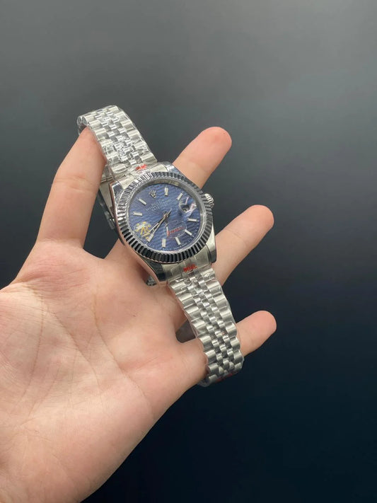 RLX Silver Jubilee With Blue Textured Dial And Index Hour Markers, Automatic Watch