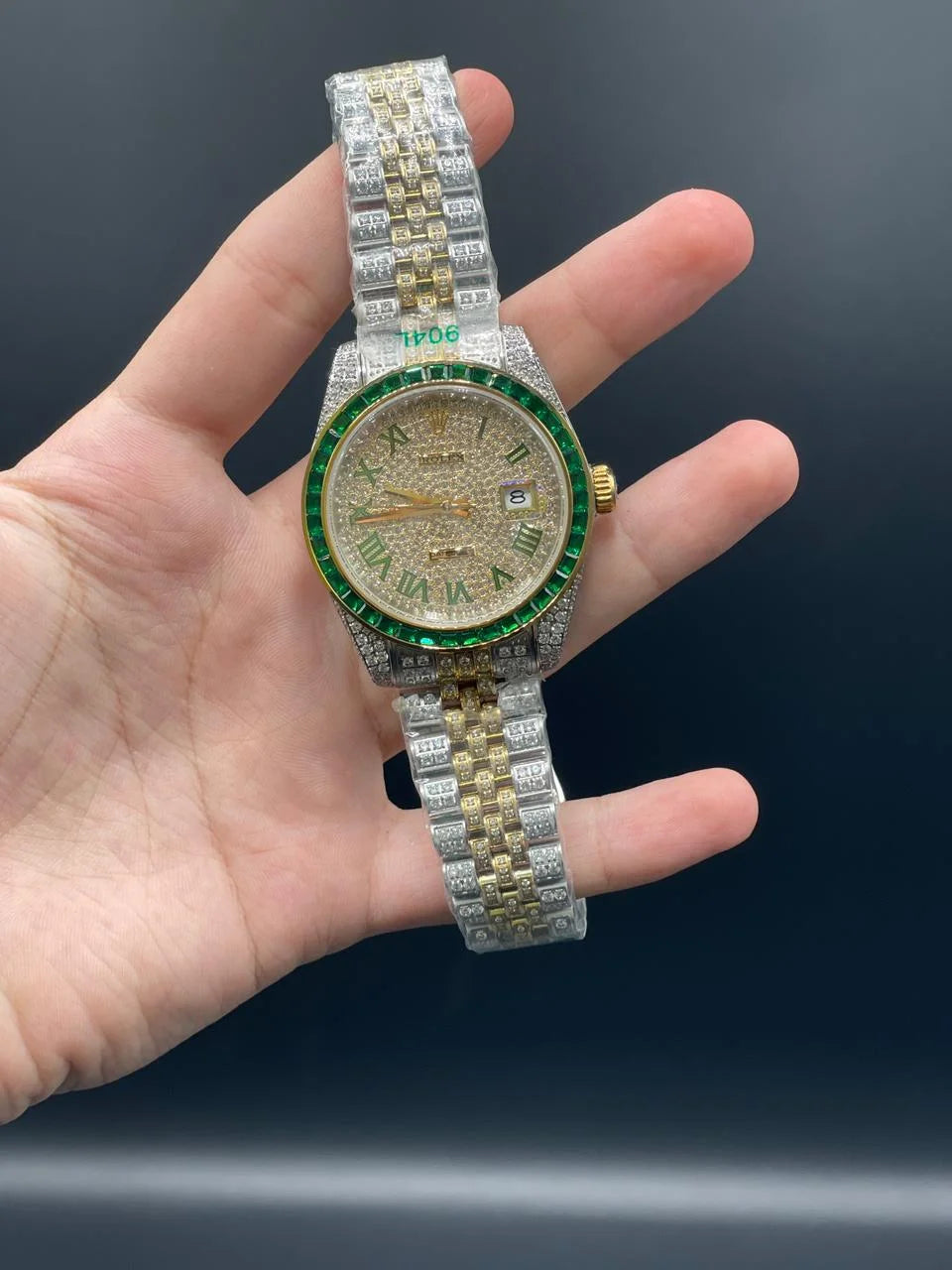 RLX Two Tone Jubilee Chain With Golden Dial Fully Diamond Covered Automatic Watch