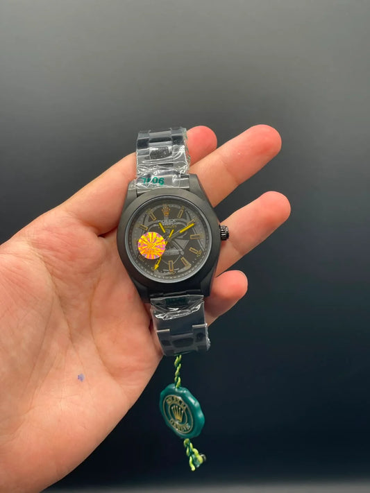 RLX Black Oyster Chain With Black And Golden Textured Dial Automatic Watch