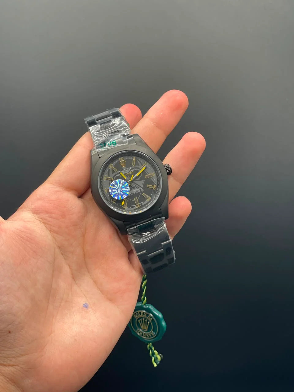 RLX Black Oyster Chain With Black And Golden Textured Dial Automatic Watch