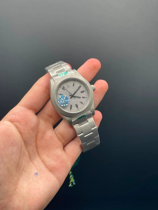 RLX Silver Oyster Chain With Gray And Black Textured Dial Automatic Watch