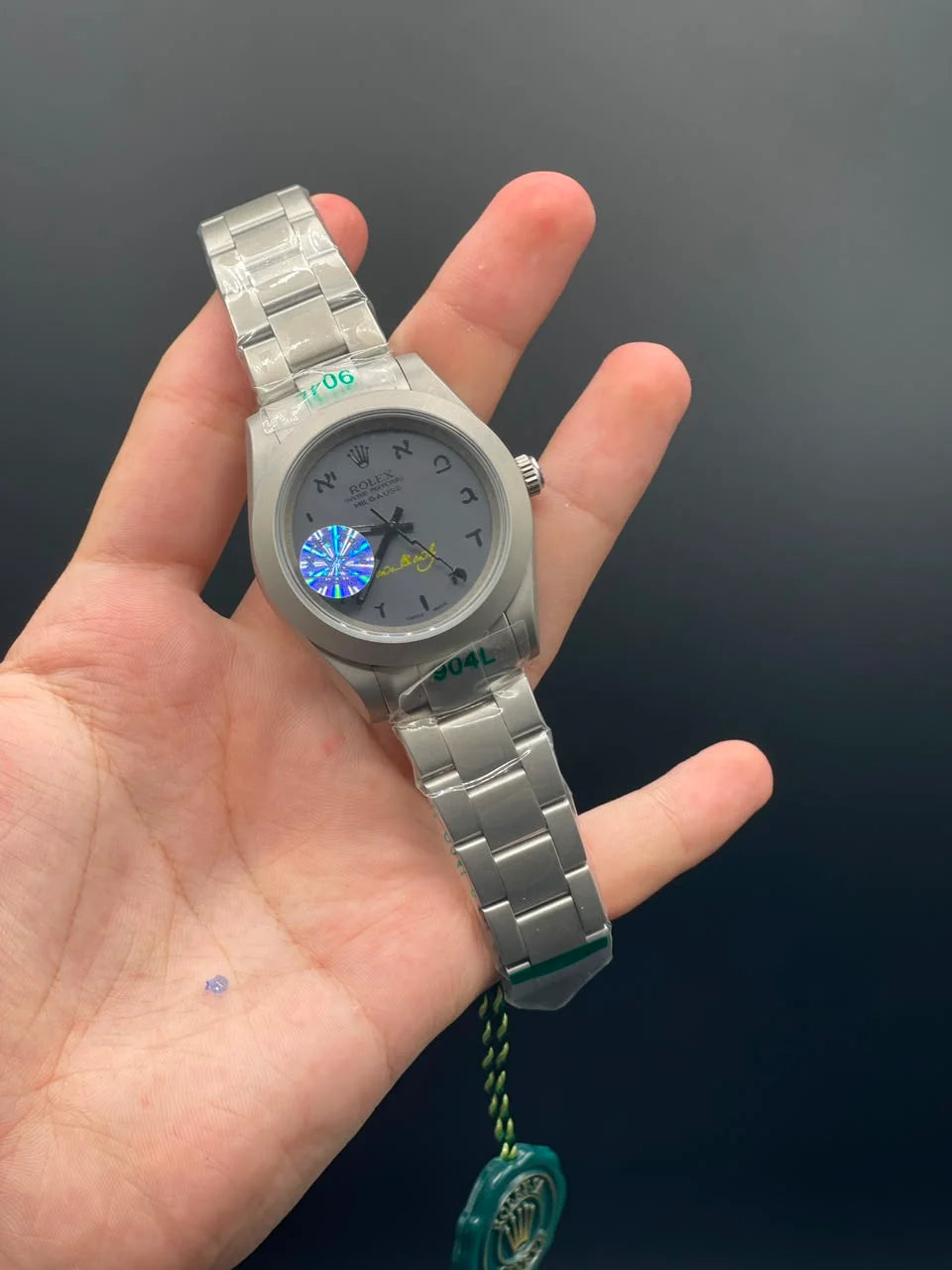 RLX Silver Oyster Chain With Gray Arabic Dial Automatic Watch